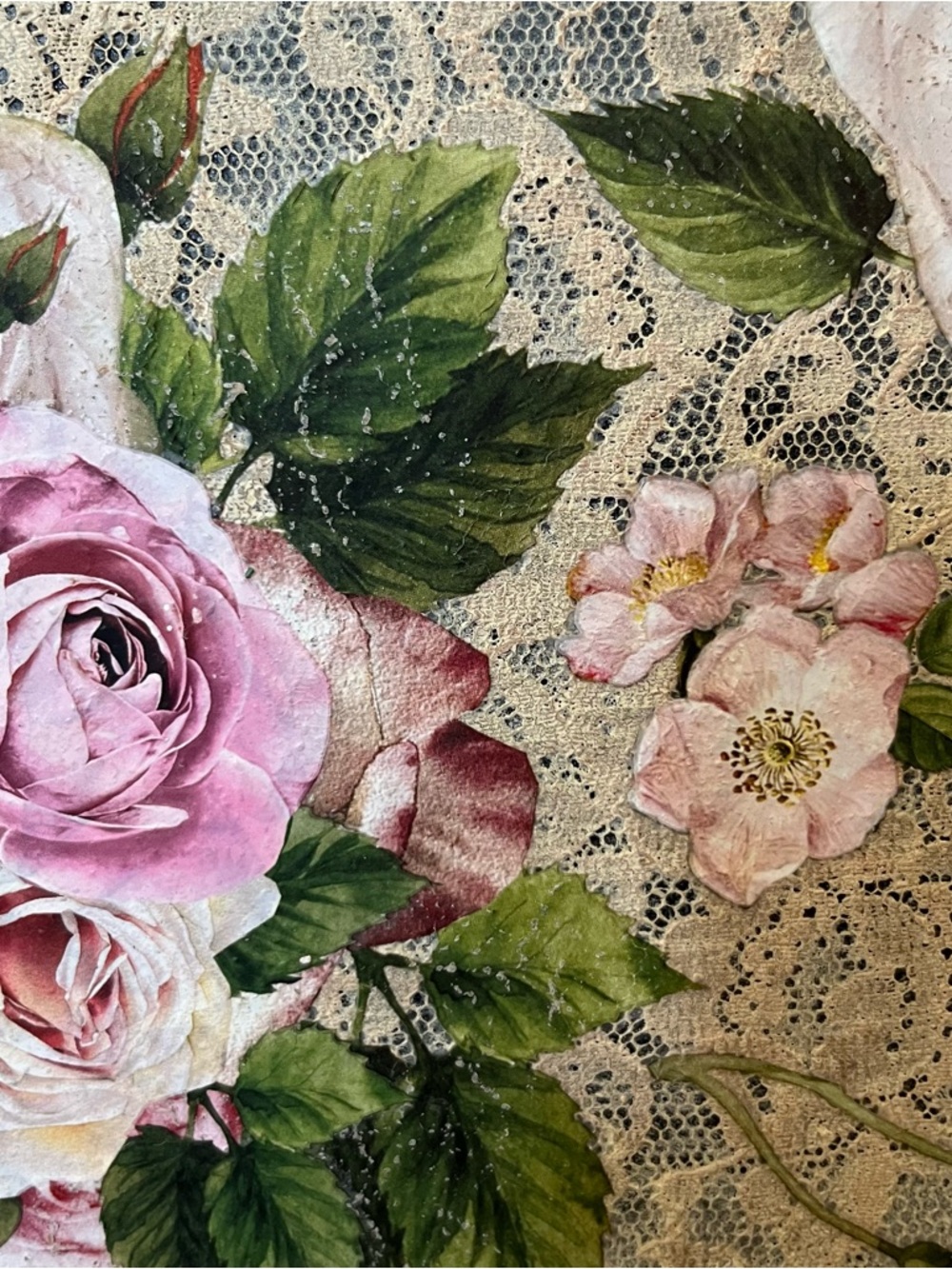 Suitcase Lace Covered Floral Vintage w/ Pink Roses by Belber Trunk & Bag Company